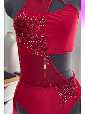 Red Embellished Halter fully custom Dance costume